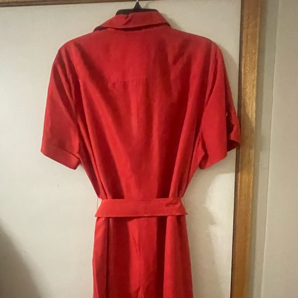 Jones New York Bold Red Silk Short Sleeve Plus Size 16 Button Down Shirt Dress - Picture 4 of 11